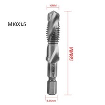 핸드탭 기계탭 스파이럴탭 1pcs 티타늄 도금 육각 생크 드릴 비트 hss 나사 나사 메트릭 탭 나사 기계 화합물 m3 m4 m5 m6 m8 m10 손 도구, m10x1.5