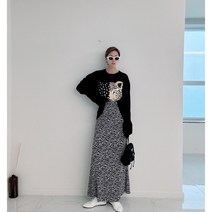 여성 봄 여름 가을 플리츠 롱 맥시 스커트 치마 호피 더시호피롱스커트