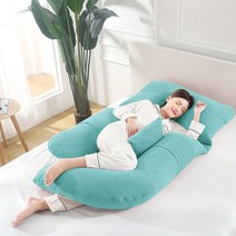 임산부 용 베개 허리 보호대 옆 수면 다기능 U 자형 배 리프트 임신 중 옆 누운 용품, 아쿠아 마린