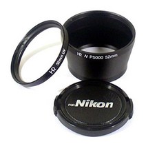 (HR) 니콘 COOLPIX P5000/P5100 경통(렌즈어댑터/52mm)/UV필터 및 렌즈캡 포함, 블랙{검정색}