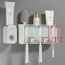 나이스나 다용도 패밀리 칫솔걸이 +컵, 3인용+치약디스팬서, 화이트