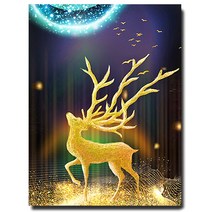 화야루이 액자 보석십자수 캔버스형 DIY 키트 40 x 50 cm, 1세트, GR312 .달빛 황금사슴