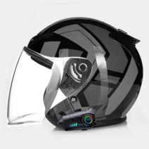 톰리 오픈페이스 블루투스 오토바이헬멧 반모 스쿠터헬멧 바이크, M, 패턴 블랙