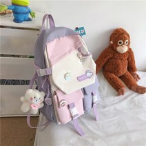 초등학생 책가방 겸용 대용량 백팩 귀여운 캐릭터 가벼운 여행용 보조가방 생활방수 포켓만땅 다기능 백팩 세트 곰돌이 키링 뱃지 포함