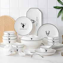 LOVFIR 모던 심플 화이트 세라믹 식기 세트 10인 식기세트 46p, 4인 식기세트 18p, 사각형