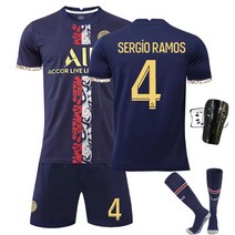 22-23 PSG 뉴 파리 홈 스페셜 에디션 골드 세트 + 무릎 보호대 + 양말, 4 sergio ramos