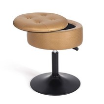 Homebeez 조절 가능한 Leathaire 원형 보관 오토만 360° 회전 자유로운 화장대 스툴 메이크업 의자 (어스 옐로우), C-earth Yellow_15.7