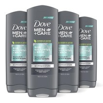 Dove Men+Care 남성용 바디 워시 건성피부용 마이크로 모이스처 함유 블루 유칼립투스 앤 버치 영양 공급 효과적인 박테리아 세정 532ml 4개입