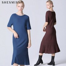 신세계TV쇼핑 [쉬즈미스] 플리츠 밑단 니트 반팔 롱 원피스