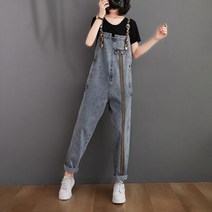 여자 연예인 멜빵 바지 점프수트 표점 스트랩 데님 보세 키큰 프릴 여성 꽃무늬 빈티지 플라워 특이한