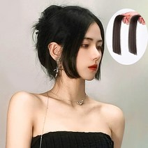 미즈코스 얼굴소멸 히메컷 ﻿가발 앞머리 사이드 뱅 옆머리 부분 가발 애교머리 풀뱅 규리 민니, 옆2p-블랙