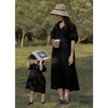 해외귀욤 여름 여아 반팔 원피스 코튼 퍼프 플레어 루즈핏 롱원피스 엄마랑딸 커플