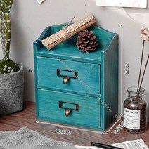 고가구 화장대위 식탁위 엔틱한 원목미니수납장 약 보관 수납, 파란색 서랍 2개