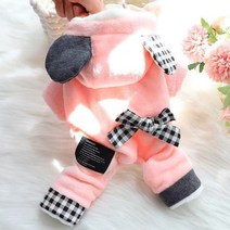 애견 케이지 이동장 플란넬 점프수트 재킷 겨울 개 후드티 고양이 및 옷 격자 무늬 활 2 가지 색상 5, 01 Pink_01 XS