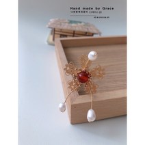 그레이스샵 [나연한복뒤꽂이] 담수진주 레드원석 한복비녀 한복뒤꽂이
