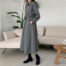 브이와이 VY 여자 고무줄 하프집업 보우 나일론 롱원피스