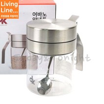 Kitchen 원터치 뚜껑 유리 양념통 스푼 포함 들깨 깨통 소금통 설탕통 식탁 조미료 용기, ♡어바노양념통 글라스(DK)♡, [ 1개 ]