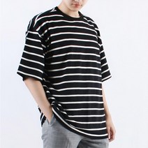 남성 큰옷 단가라 가로줄무늬 반팔티 데일리웨어 옷빨 티셔츠 외출복 활동 봄여름