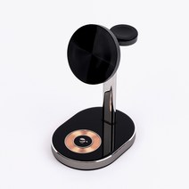 지니비 맥세이프 3in1 고속 무선충전기 거치대, 블랙, 1개