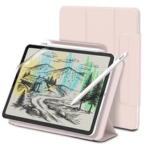 신지모루 클리어 애플펜슬 수납 태블릿PC 케이스 + 종이질감 액정보호 필름 세트, 핑크샌드