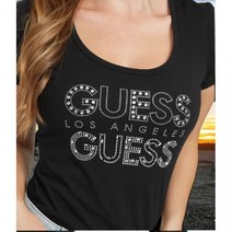 Guess 게스 블랙 라인스톤 KAMBRIE 티셔츠 블링 로고 반팔 412034