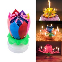 생일축하파티 멜로디 회전 연꽃초 생일초 무지개 IP