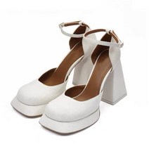 여성 가보시 키높이 빅사이즈 앵글부츠 킬힐 워커힐 인박카001 [풀 소가죽] Yu Shuxin 같은 흰색 하이힐 두꺼운 굽 작은 중년 신발 방수 플랫폼 Mary Jane 신발