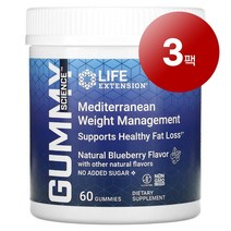 Life Extension 지중해식 웨잇트 관리 Mediterranean Weight Management 블루베리 맛 구미 60개 1팩, 3팩