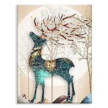 오로라데코덴 캔버스형 보석십자수 40x50cm, MK091 에메랄드빛 사슴