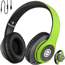 iJoy 매트 충전식 무선 블루투스 접이식 오버이어 헤드폰(마이크 포함) EDM, 라임, 로고 - 15시간