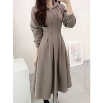 다트 기모 후드 롱 플레어 겨울 원피스