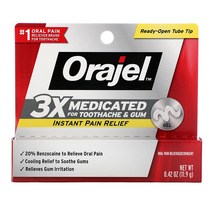 Orajel 인스턴트 통증 릴리프 젤 메디케이티드 치약 검 3배 효능 11.9g(0.42oz) 2팩
