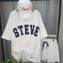 상상그이상 느낌있는 스티브 구제레터링티 반바지 세트