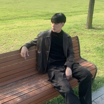 무신사핏 남자 가을 다크브라운 가죽 재킷