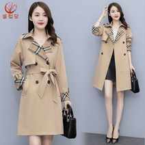 셀럽당 봄가을 여성 코트 미디엄 스타일리쉬 체크 패치 트렌치코트+무료배송