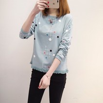 꽃소담 여성 데일리 땡땡이 일반 티셔츠 M051 긴팔