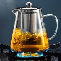 전기티포트 국민분유포트 휴대용 접이식 커피 여행용 캠핑 hmlove 내열 유리 주전자 with stainless steel tea strainer infuser 꽃 주전자 fu, 1300ml 찻주전자