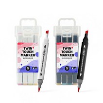 트윈 터치 마카펜 PP케이스 12색 일러스트 듀얼 마카, 화이트바디 12색
