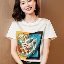여름 새로운 패션 화이트 실크 반팔 티셔츠 느슨한 뽕나무 실크 탑 셔츠 반소매