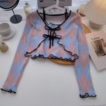 볼레로 가디건 나시 세트 아가일 체크 숏 크롭 리본 레이스 여름
