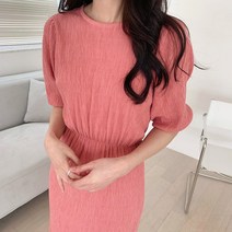 여자 면스판 주름원피스 - 여자 셔링 허리밴딩 원피스 - 코랄 연두 블랙 키작녀원피스