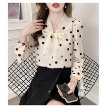 Mayfox 긴팔 도트 블라우스 코디 리본 프린트 블라우스 mmxd-102
