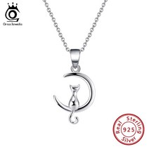 달 목걸이 팬던트 패션 빈티지 ORSA 보석 스털링 925 실버 모양 고양이 루나 디자인 요정 펜던트 쇄골 체인 여자 데이트 SN271