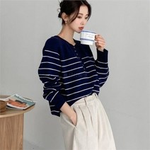 셀러허브 패션 여자 울니트 스트라이프 단가라 라글란 줄무늬 티셔츠