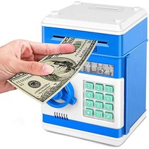 전자 돼지 저금통 금고 어린이를위한 돈 상자 디지털 동전 현금 절약 안전 예금 미니 ATM 기계 아이 크리스, 02 파란