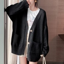 울 니트 데일리 포켓 도톰 루즈핏 여성 가디건 간절기