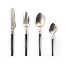 Verico Alta 커트러리 1인세트 고급빈티지 감성 디자인 노르딕스타일 양식 수저세트, 실버+블랙손잡이