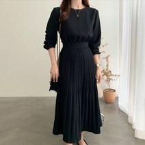 상견례옷차림 돌잔치원피스 플리츠원피스 라운드넥 중년여성옷 상견례옷차림 미디 원피스 롱