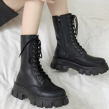 여성 군화 아이돌부츠 미들워커 블랙 6cm 라인이예쁜겨울