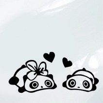 엄마 아기 팬더 캐릭터 차량용 부착 스티커 차량스티커부착 차량스티커 스쿠터스티커, 블랙